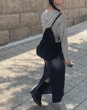 Luxe Black Wash Denim Long Skirt