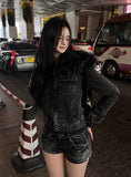 Black Fur Crop Denim Jacket