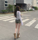 Suede Belt Set Span Denim Shorts