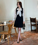 Ellebi Satin Tie Color Matching Flare Mini One Piece