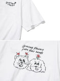 Cat Puppy Flower Embroidery Short Sleeve Tee