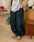 Sanen Raw Denim Balloon Wide Brushed Pants