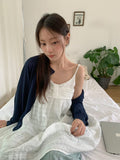 Omill Lace Shirring Sleeveless Midi Layered One Piece