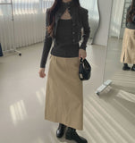 Solid Cotton H-Line Back Slit Long Skirt