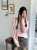 [2 SET] Town Scarf Set Stripe Linen Long Sleeve T-Shirt
