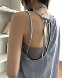Romu Nylon Unbalanced Strap Ribbon Sleeveless Blouse