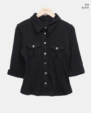 Daen Pocket Button Collar Three Quarter T-shirt