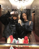 Eri Buckle High Neck Fur Short Jacket