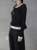 Wool 30% Boat Neck See-Through T-Shirt