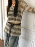Nion See-Through Stripe Hood Long Sleeve Knit