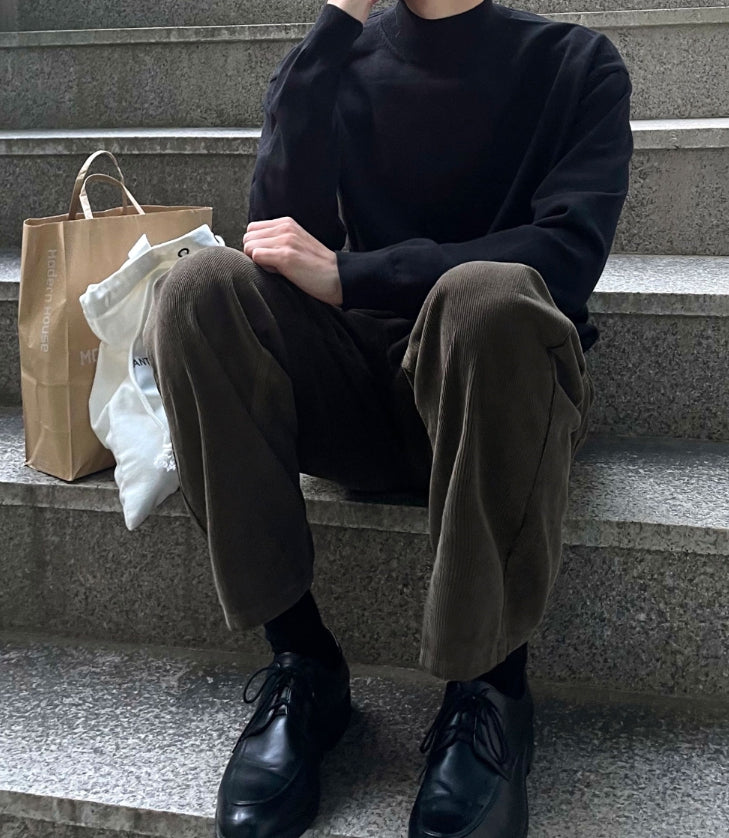 【COSYHARU】Khaki Brown Corduroy Semi-Wide Pants COSYHARU (コシハル) - カーキブラウンコーデュロイセミワイド