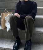 Khaki Brown Corduroy Semi-Wide Pants