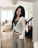 Louve Slub Knit Hooded Cardigan