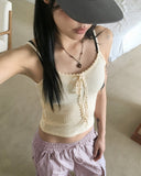 [MADE] Queenie Vintage Lace Ribbon V-Neck Cropped Sleeveless