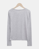 Quind Lettering Button Long Sleeve T-Shirt