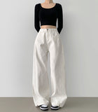 4-Season Hem Snap Long Wide Cotton Pants