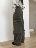 Riden vintage washed-out pocket denim long wide pants