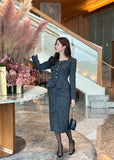 Kelberin Tweed Heart Neck Puff Short Jacket