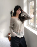 Bubble Punching Boat Neck Loose Fit Knit