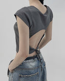 Tudon Cubic Backless Short-Sleeved T-Shirt