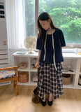 [BAONHAUS] Chemini Check Unbalance Long Skirt