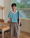 Summer Terry Stripe Collared Short Sleeve Tee