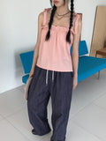 Mass Chiffon Frill Banding Ribbon Strap Sleeveless