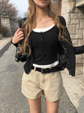 Molan Color Matching Layered Button Cap Sleeveless