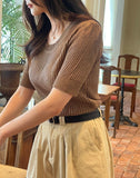 Alia Shirring Rib Short Sleeve Knitwear