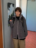 Chointeu Two-Way Striped Knit Hood Zip-Up
