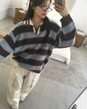 Zenzen Stripe Brush Collar Knit