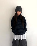 Gien Stripe Button Hooded T-shirt