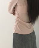 Dew Lace Loose Fit Button Shirring Long Sleeve T-Shirt