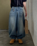 Jet Washing Balloon Denim Pants