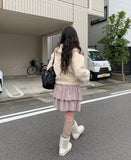 Sand Tiered Tweed Mini Skirt
