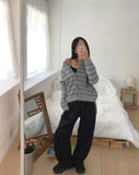 Minun Stripe Color Matching Knit Long Sleeve Cardigan