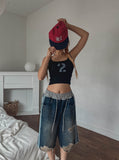 Banding Track Damage Bermuda Denim Pants