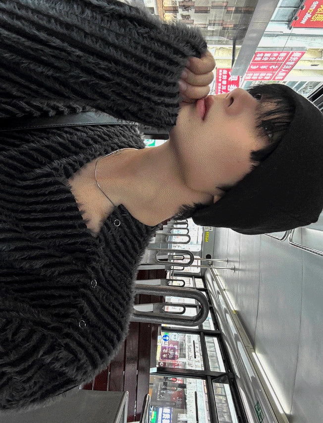 【COSYHARU】Fur stripe snap Tee COSYHARU (コシハル) - ファーストライプスナップTシャツ / Fur
