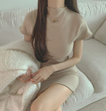 Cozy Half Neck Slim Fit Short Sleeve Knit Mini One Piece