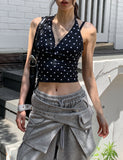 Summer dot volume halter-neck sleeveless