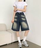 Back Pocket Washing Bermuda A-Line Knee Length Denim Shorts