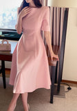 Tian Boat Neck Puff Flare Long One Piece