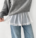 Layered See-Through Frill Banding Skirt