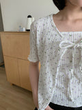 Natsume Embossed Flower Sleeveless Short Sleeve Cardigan Set