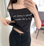 Layered Lettering See-through Short Sleeve T-shirt
