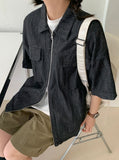 [unisex] Heco two-way pocket denim short sleeve zip-up