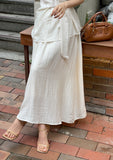[Two-piece set] Lydia Belt Strap Linen Tee Blouse Banding Flare Skirt
