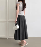 Summer Unbalanced Pintuck A-line Poly Long Skirt