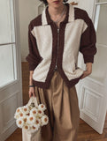 Daven color matching collar knit zip-up