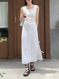 Loading Side Ribbon String Side Slit Back Banding Nylon Long Skirt
